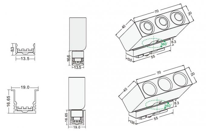 レンズのタイプか1つのトラック頭部の3つのLEDsとの反射器のタイプ小型LEDの線形照明 2
