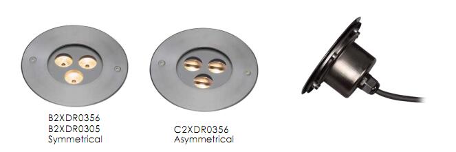 C2XDR0356、C2XDR0305 3 * 1Wか2W非対称的なLED Inground UplightはSU 316のステンレス鋼の作った 1