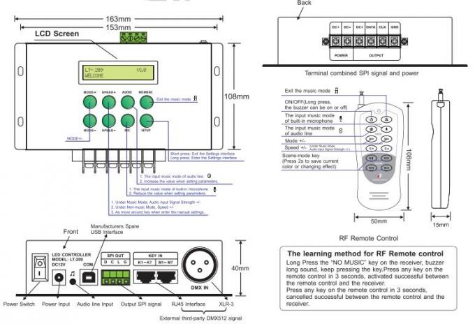 LEDデジタル ピクセルLEDコントローラー音楽DMXコントローラー サポート マトリックス/線形モード 0