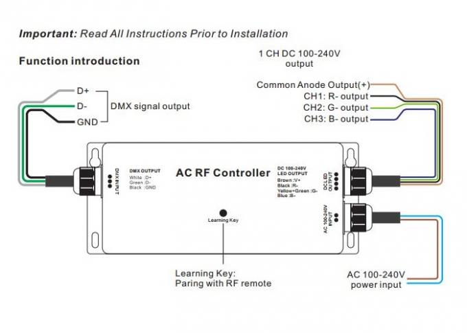 高圧LEDのストリップRF - DMXのコントローラー、3つのチャネルのDmxのデコーダーRGB最高5A IP67 0